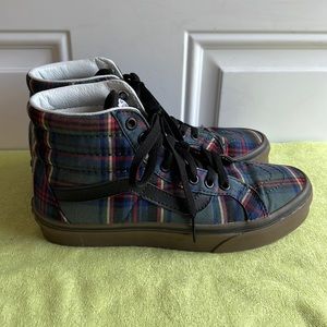 Vans canvas green plaid hi-tops. Size 6.5